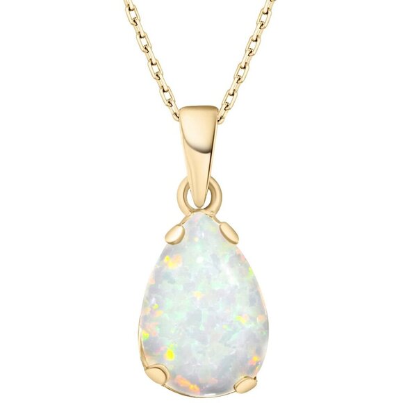 14K Gold Plated Opal Necklace for Women - October Birthestone Teardrop Necklace - Picture 1 of 8